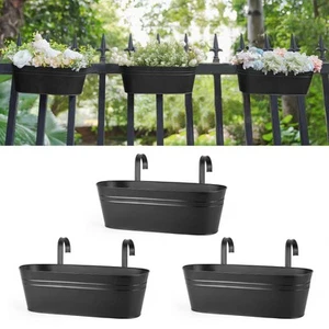 3 Pcs Metal Hanging Flower Pots for Railing Fence Outdoor Planter 15.7 Inch H... - Picture 1 of 7