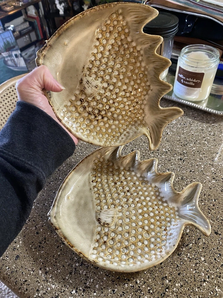 Godinger Gatherings Plato de Pescado de Cerámica Esmaltada Plato de Baratija Lote de 2 Excelente Estado Foto 1 de 4