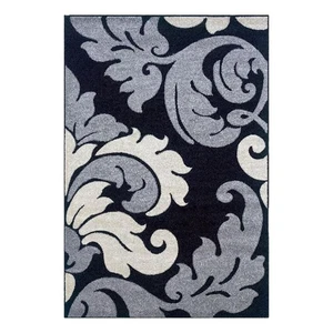 Linon Corfu Damask Frieze Yarn 3'x5' Rug in Black and Gray - Picture 1 of 5