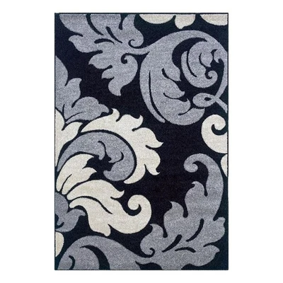 Linon Corfu Damask Frieze Yarn 3'x5' Rug in Black and Gray - Image 1 of 4