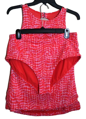 Athleta L dark coral red two piece tank top high waist brief swimsuit - Image 1 of 4