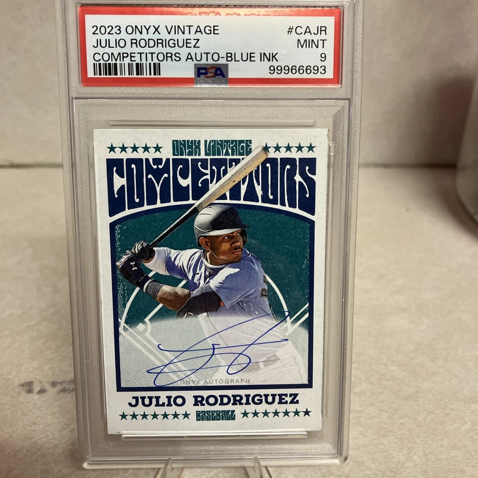 2023 Onyx Vintage Julio Rodriguez Competitors Auto-Blue Ink #CAJR PSA 9 - Image 1 of 2