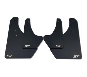 Ford Focus Mk4 ST Mud Flaps & Fixings Black 4mm PVC Satin Logo White SHORTIEZ - Picture 1 of 10