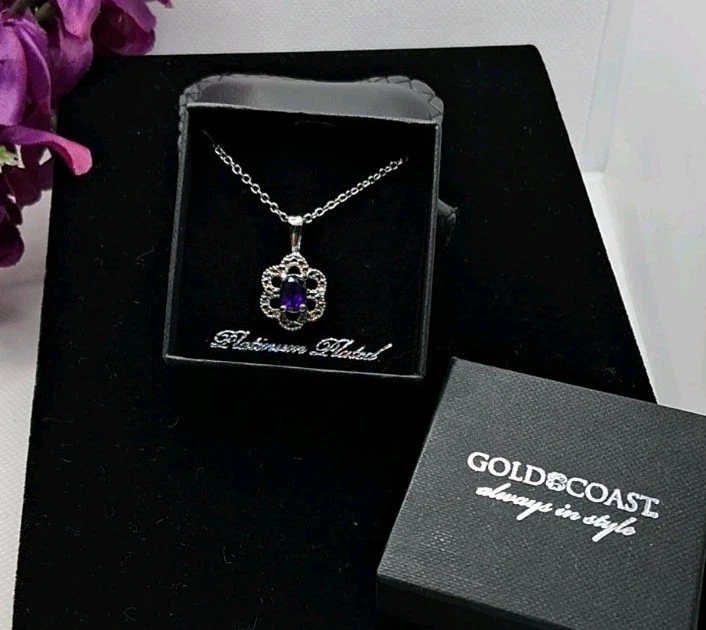 Золотое побережье аметист ожерелье платины покрытием кубический цирконий новый в коробке - Изображение 1 из 1