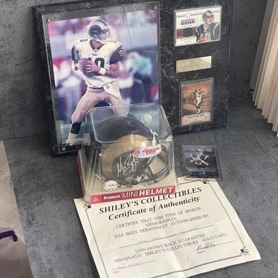 Minicasco autografiado por Marc Bulger St. Louis Rams con certificado de autenticidad + tarjetas enmarcadas y foto Foto 1 de 4