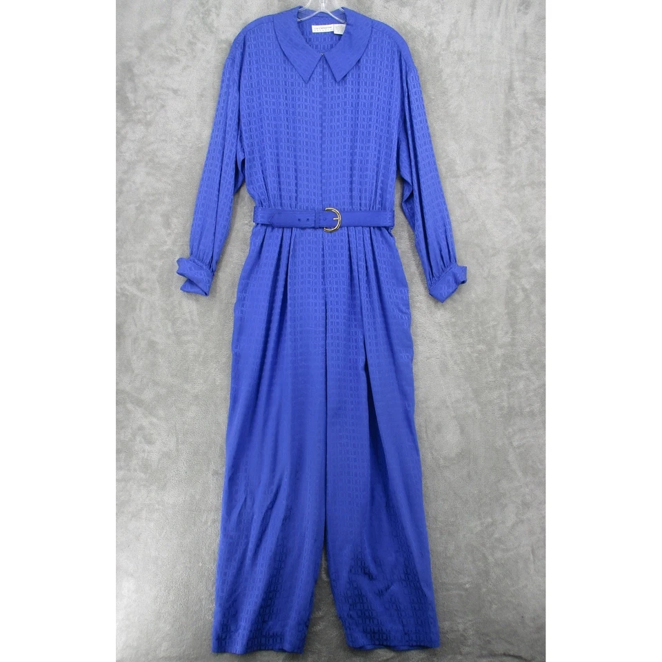 Vintage Liz Claiborne Jumpsuit 12 Silk Belted Wide Leg Lightweight Office Blue - Image 1 of 4