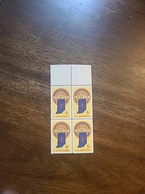 Indiana State - MNH - 1960's -  US Stamps Plate Block Of 4 - No Block# - Image 1 of 2