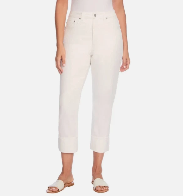 Frye Women's High-Rise Crop Jeans Cuffed Size 12/31 Ivory Item 1859395