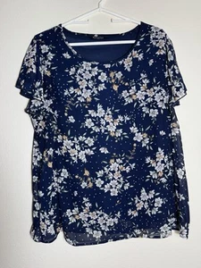 BloomChic Sheer Lined Floral Top Womens 14/16 Pullover Stretch Short Sleeve - Picture 1 of 14