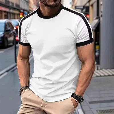 New Summer Elastic Casual Short-Sleeved Men's Daily Party Home Social Color Matc - Image 1 of 4