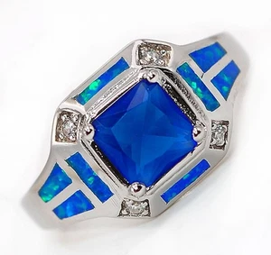 1CT Treated Sapphire & Australian Opal Inlay 925 Sterling Silver Ring Sz 7 AT3 - Picture 1 of 3