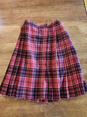 XXS VINTAGE Falda Plisada a Cuadros Roja 24" Cintura Bebe De France Botones Foto 1 de 4