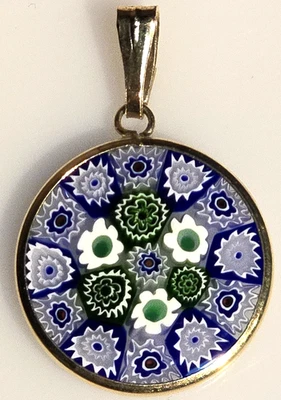 Colgante de cristal de Murano Italia Millefiori oro sobre plata de ley 20 mm azul verde Foto 1 de 4