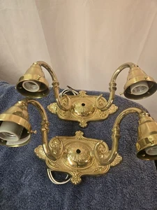 pair antique heavy large brass electric sconces Choice Of Shades  - Picture 1 of 6