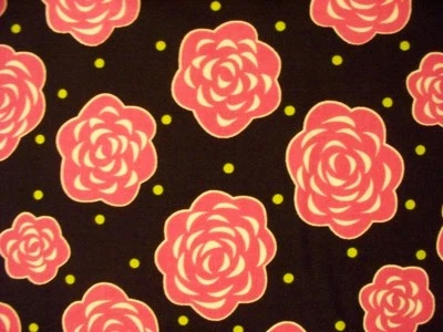 FLORES DE AMAPOLA ROSA CALIENTE FLOR NEGRA TELA DE ALGODÓN OOP FQ  Foto 1 de 4