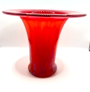 Vintage Hand Blown Amberina Glass Vase 6.5" signed Libbi Shorts - Picture 1 of 8
