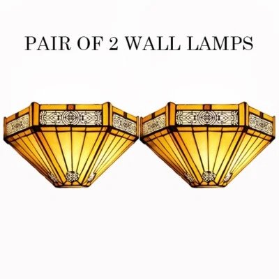 Set of 2 Tiffany hexagon Style Wall Lamp Stained Glass Handcrafted Art Uplighter - Image 1 of 4