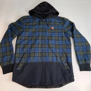 DC Jacket Men Medium Shacket Resistance Backwoods Plaid Hood Zip Snow Coat Core - Picture 1 of 19