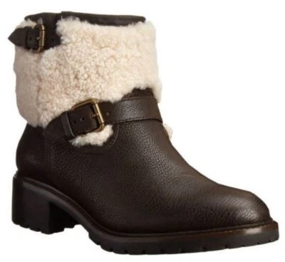Bota Coach Gabriella Vintage Couro Shearling Tornozelo Castanha Tamanho 7 M - Imagem 1 de 4