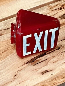 Antique EXIT Sign Red Glass Wedge Triangular Light Sconce Wall Mount 1920s Globe - Bild 1 von 4