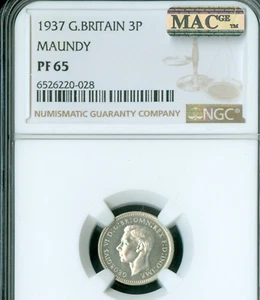 1937 GREAT BRITAIN 3P 3 PENCE MAUNDY NGC PF65 PQ MAC SPOTLESS * - Picture 1 of 2