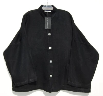 NWT Bryn Walker  BLACK Linen Oversize Mandarin Collar Jacket w/Pocket 2X - Image 1 of 2