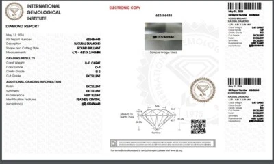 IGI Certified 0.41 Carat 100% Natural Diamond Round Brilliant Cut 4 mm O-P SI2 - Image 1 of 3