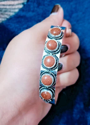 Pedra preciosa folheada a prata 925 pulseira ajustável feita à mão joias da moda - Imagem 1 de 2