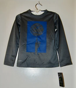 NWT Nike Boys Dark Gray Dri-Fit Basketball Graphic Logo Crew LS T-Shirt sz 4 - Picture 1 of 7