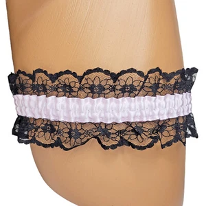 Satin Leg Garter Black Lace Ruffle Trim CHOICE OF 5 COLORS 2990 - Picture 1 of 12