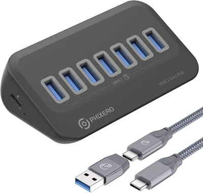 PHIXERO 7 Ports USB 3.2 Hub USB C to A/C Docking Station Type C Splitter Adapter - Image 1 of 4