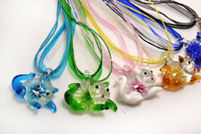 FREE Wholesale Lot 12ps Animal Cat Flower Lampwork Glass Pendants Silk Necklace