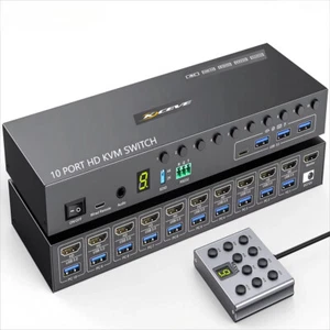 10 Port KVM Switch HDMI USB3.0 4K@60Hz EDID Simulation 10 Port HDMI KVM Switcher - Photo 1/23