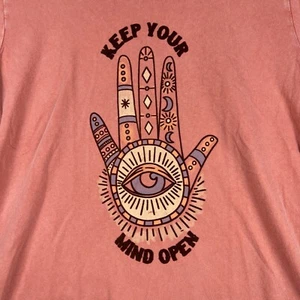 Lucky Brand manga corta para mujer grande rosa mantén tu mente abierta fieltro palma - Imagen 1 de 7