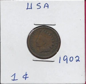 USA INDIAN HEAD 1 CENT 1902 LIBERTY WITH INDIAN HEADDRESS BEARING THE WORD LIBER - Picture 1 of 2