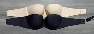 Felina 2 Pack Ladies' Strapless Bra Black Nude Size 36D Adult Womens - Picture 1 of 4