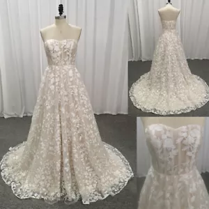 Elegant A-Line Wedding Dresses Off Shoulder Sleeveless Lace Applique Bridal Gown - Picture 1 of 18