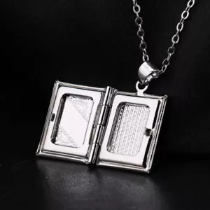 Women Men's Silver Book Box Photo Locket Pendant Necklace Chain= - Picture 1 of 8