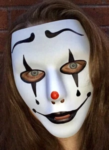 Maschera viso Pierrot maschera mimo inquietante clown Halloween abito elegante fatto a mano - Foto 1 di 3
