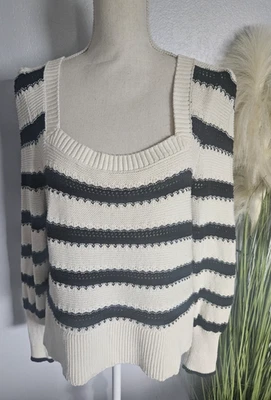 Suéter Pullover Para Mujer Maurices Talla L Negro/Beige Rayas Manga Larga Foto 1 de 4