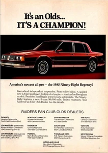 1984 • 1985 Oldsmobile Regency Printanzeige • 1980er LA RAIDERS ADS.47 - Bild 1 von 2