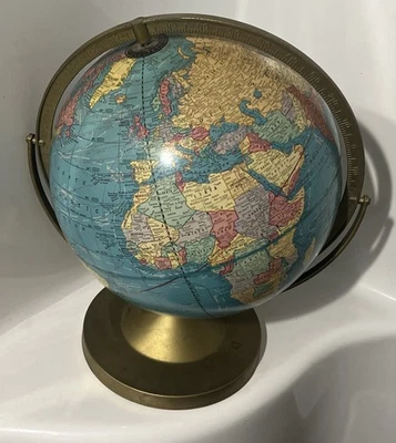 Década de 1950 Crams 12" Imperial World Globo Tono Latón Borde Metal Soporte Completo Tanganica Foto 1 de 4