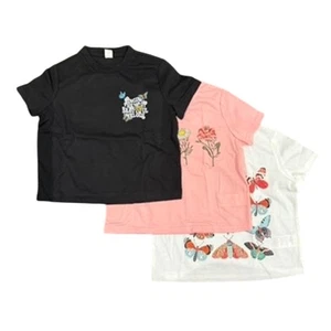 Girls 3 Pack Graphic Butterfly & Flowers T-Shirts in Multi, Size 9Y - Picture 1 of 6