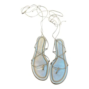 Women's Michael Kors Women’s Silver Lace Up Sandals Flats Size US 8.5/EU 38.5 - Picture 1 of 16