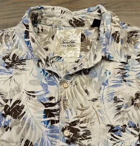 Tasso Elba Island Silk Linen Beige Blue Floral Shirt Mens XL Short Slv Button Up - Picture 1 of 18