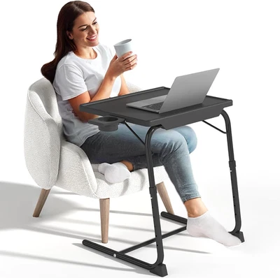 TV Tray Table, Adjustable TV Dinner Table for Eating on Couch with Cup Holder, F - Image 1 of 4