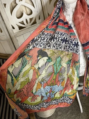 Bufanda de bambú japonesa para grúas y damas colorida 28,5 pulgadas X 83 pulgadas Foto 1 de 4