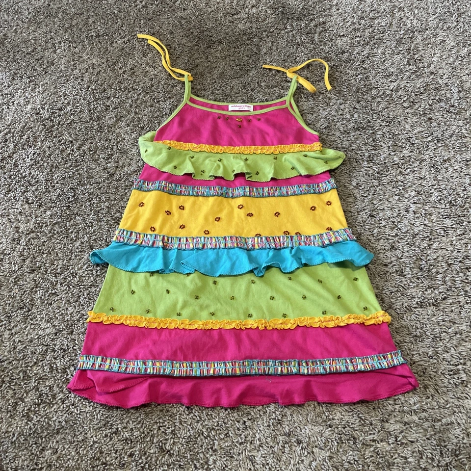 Vestido Floral Michael Simon Niña Diseñador Multicolor Bordado Talla 4 Cuentas Foto 1 de 4