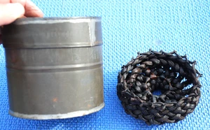 RARE Victorian Mourning Hair Art Wreath or Basket stored in an old soldered tin - Picture 1 of 14