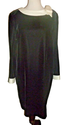 Vestido Adrianna Papell Noche Terciopelo Lazo Terciopelo Negro Marfil Cuello Talla 12 Grande L Foto 1 de 4